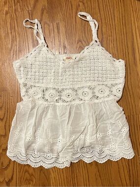 Pinky White Crochet Eyelet Camisole Tank